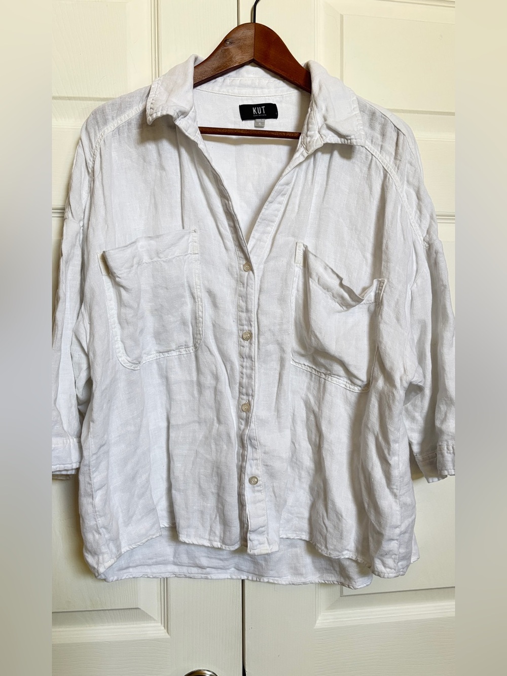 KUT From The Kloth XL 100% Linen White Button Down Shirt Relaxed Fit